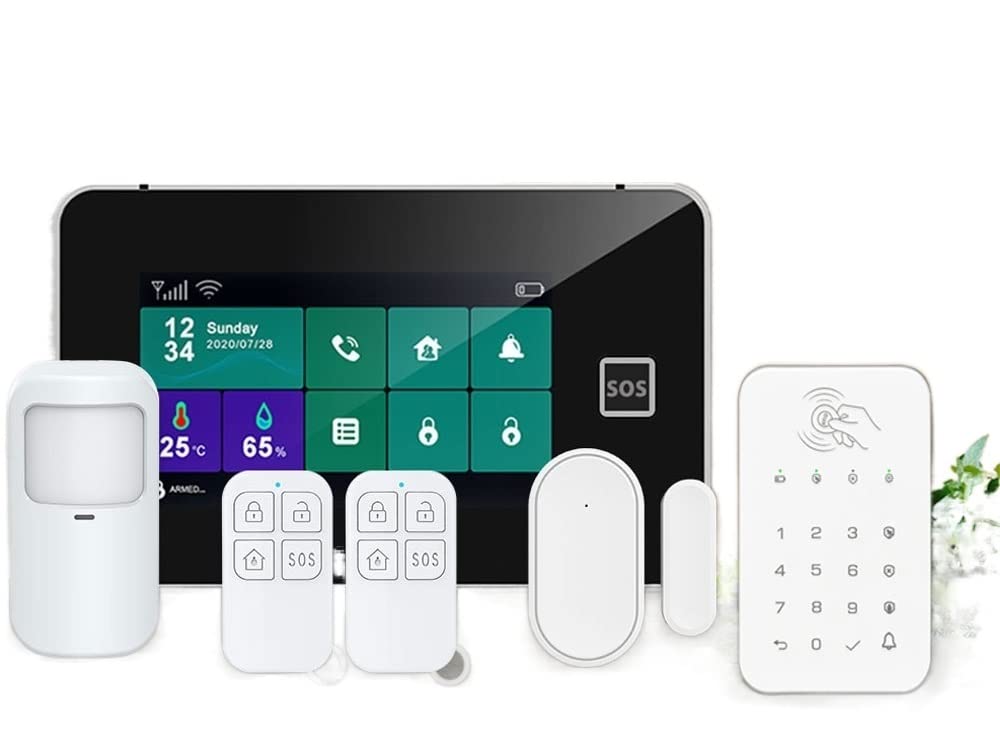 Sistema de alarma DIY de seguridad para el hogar, G60B WiFi GSM Sistema de alarma de seguridad de ladrones de inicio Keypad de toque inalámbrico Tuya SmartLife Aplicación Detector de movimiento de con