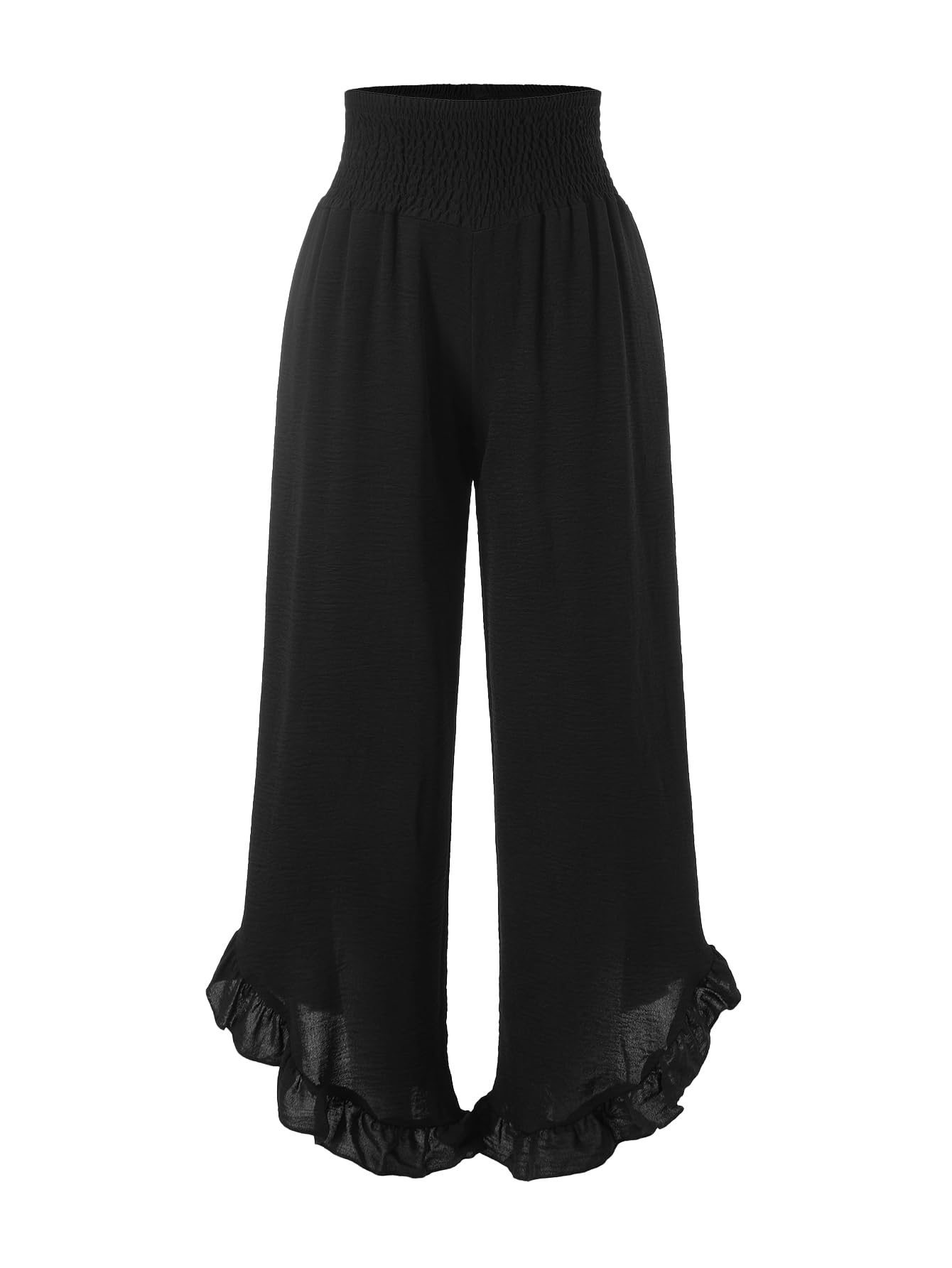 Womens Ruffle Wide Leg Palazzo Pants High Elastic Waist Flowy Trousers Beach Vacation Clothes