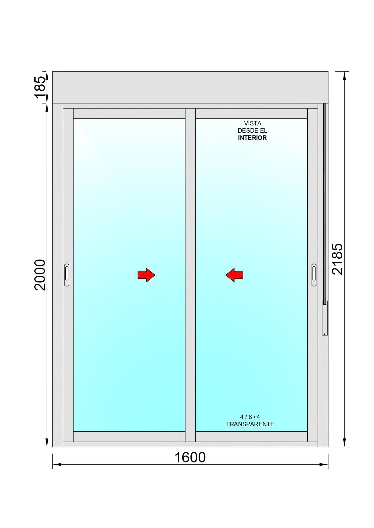 Ventanastock Puerta Balconera Aluminio Corredera Con Persiana (PVC) 1600×2185 2 hojas (marco y cajón persiana en kit) Con Mosquitera