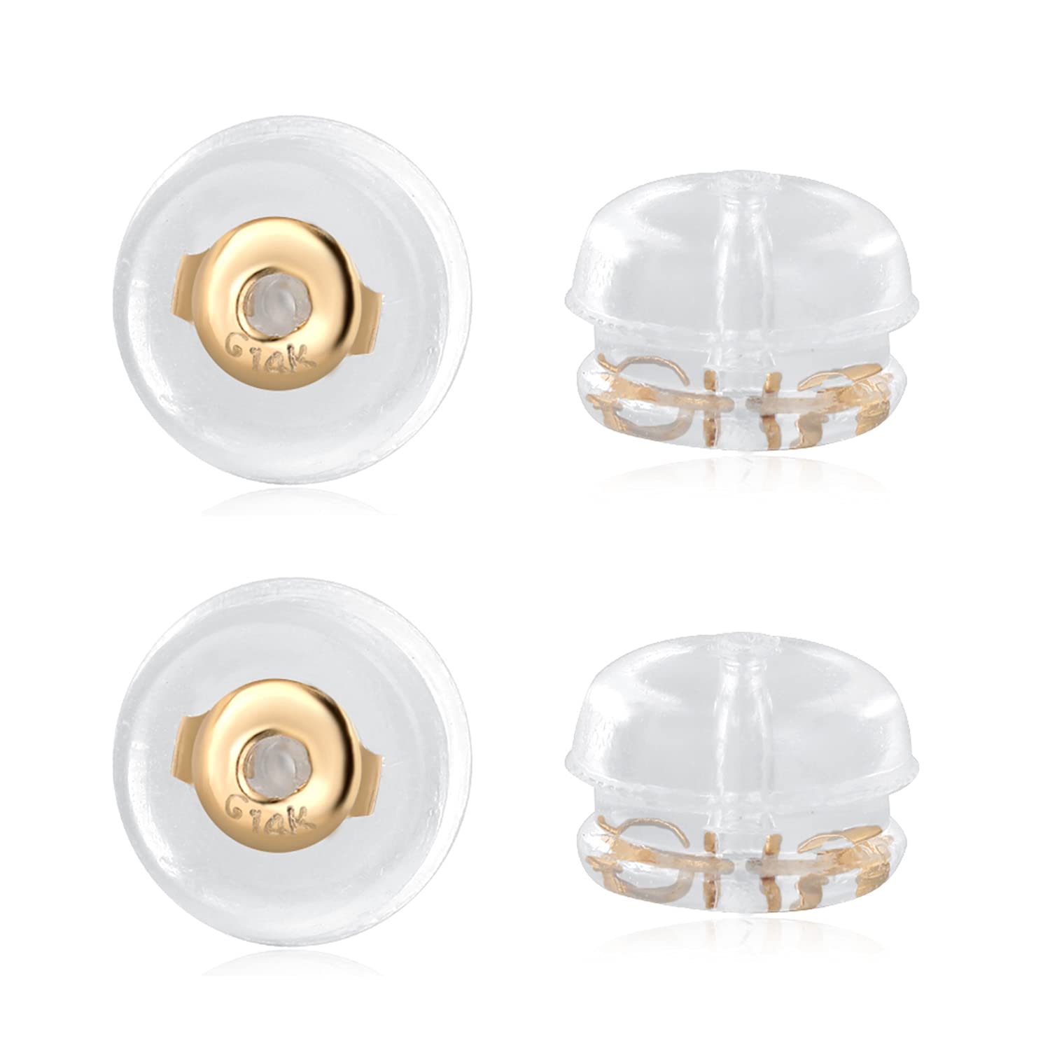 2 Pairs Silicone Earring Backs for Studs, 14K Real Gold