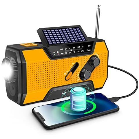 Greadio Solar Hand Crank Emergency Radio, Wind-Up Radio, AM/FM Weather Radio with Portable 2000 mAh Power Bank, Bright Torch and Reading Light for Household Emergencies and Outdoor Survival (Orange) Cover