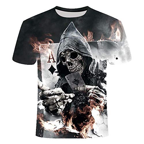 Camisetas Manga Corta Hombre Camiseta De Manga Corta con Impresión Digital 3D De Verano con Estilo De Póquer De Calavera-Xt475_XL Cover