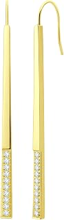 555Jewelry Stainless Steel Cubic Zirconia Drop Bar Earrings for Women & Girls