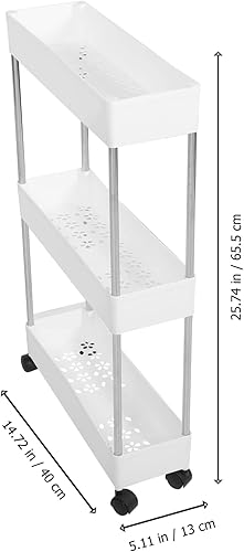Miniatura 7 de Housoutil Carrito de almacenamiento delgado con ruedas, organizador de estantería móvil de 3 niveles, carrito utilitario rodante para oficina,