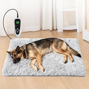 Dog Heating Pad 28×18 in with Smart Thermostat Switch and Power Line Protection Tube,Obtained MET and UL Dual Certification,Waterproof Puppy Heating Pad- Gray