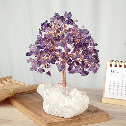 mookaitedecor Natural Purple Amethyst Crystal Tree of Life Ornament for Home Reiki Healing Crystal Money Tree Stone Bonsai Tree with Clear Quartz Base Feng Shui Ornament Gift for Wealth Good Luck - Image 3