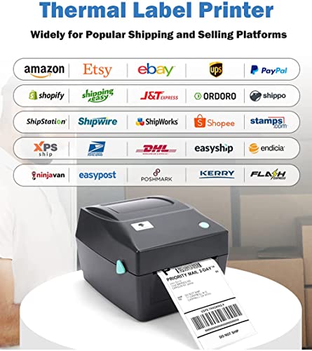 Shipping Label Printer For Shipping Packages, Desktop Thermal Label Printer For Small Business, Address Barcode Printer Compatible With Ups Fedex Usps Etsy Shopify Ebay Dhl, Roll/Fanfold 4X6 Labels #TOP1