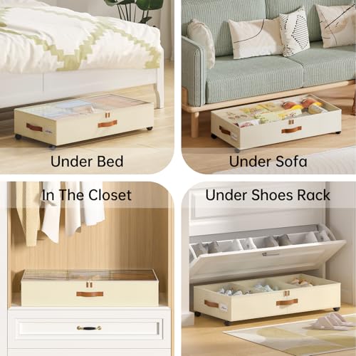 Yecaye Under Bed Storage with Wheels, 2 Pack Under Bed Storage Containers with Adjustable Dividers & Clear Lid, Rolling Underbed Organizer Bins Drawer for Clothes, Shoes, Blankets(30.3 x 16 x 6.7in) by Yecaye - Image 6