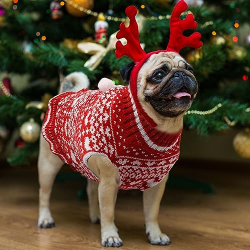 Weihnachten Hundekleid Pullover mit Geschirr Loch Herz gestrickt Welpe Pullover Weste weich warm Winter Mädchen Hundekleidung für kleine mittlere Hunde Katzen Haustier Xmas Outfits(Herz,XL)