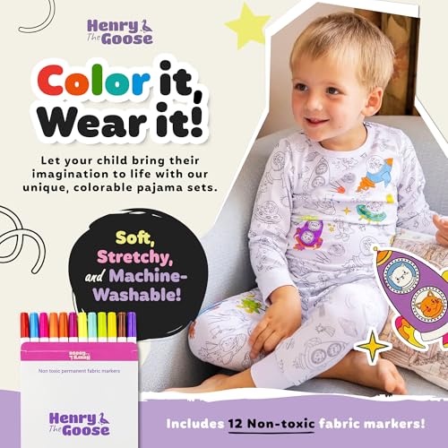 Coloring Pajamas for Kids Made with Original Cotton | Kids Pajamas Girls & Boys with 12 Non Toxic Markers to Personalize their Sleepwear with Unique Designs | Ideal Gift for Girls & Boys (3 Year)2
