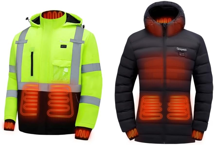 Heated Safety Jacket for Men with 20000mAh Battery Pack+Women's Heated Jacket,12V 20000mAh Battery