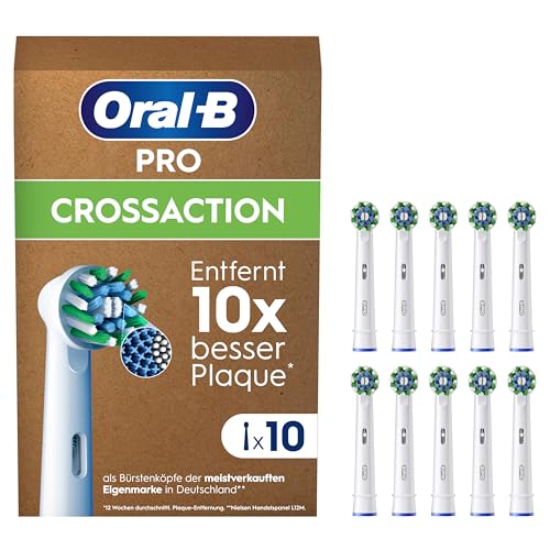 Oral-B Pro CrossAction — ORIGINAL Aufsteckbürsten für Elektrische Zahnbürste — Überlegene Zahnreinigung, Ersatzbürsten mit X-Borsten, Zahnbürstenaufsatz, Briefkastenfähige Verpackung — Weiß, 10 Stück