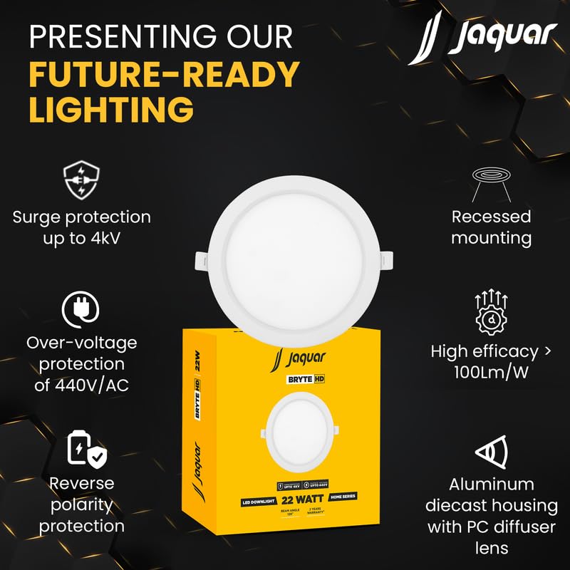 Image of Jaquar 22W Bryte Slim Downlight Natural White with Aluminum Housing-Built-in Driver | High Lumens | Slim Design | 2-Year Warranty | Easy and Quick Installation | Pack of 1