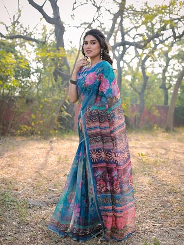 Image of MIRCHI FASHION Saree for Woman Organza Floral Printed | Lightweight Elegant Traditional Sari with Matching Blouse Piece