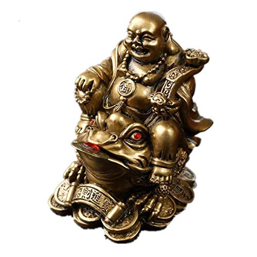 Statue de Bouddha Souriant assis sculpture Feng Shui en résine dorée