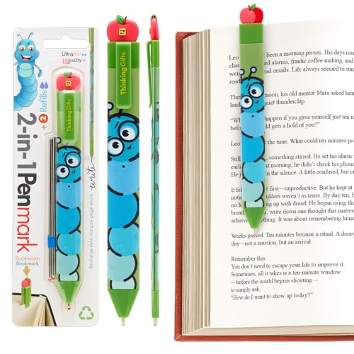 Gifts for Readers & Writers Pen Bookmark, Page Marker & Flat Writing Pen for Journal Notebook & Planner, Penmark Reading Accessory for Making Book Annotations, Bookworm