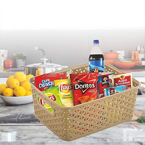 Image of Ski Homeware H5 Fashion Multipurpose Storage Basket With Lid Use for Kitchen, Vegetables, Toys, Books, Office, Stationery, Utility, Cosmetics, Accessories, Closet, Wardrobe Set 3 (Large, Light Brown)