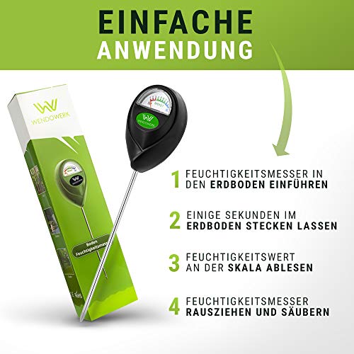 Foto von Wendowerk® Boden Feuchtigkeitsmesser für Pflanzen - [Grün/Schwarz] - Ohne Batterien - Verbessertes Feuchtigkeitsmessgerät Pflanzen [2026] – Premium Bodentester