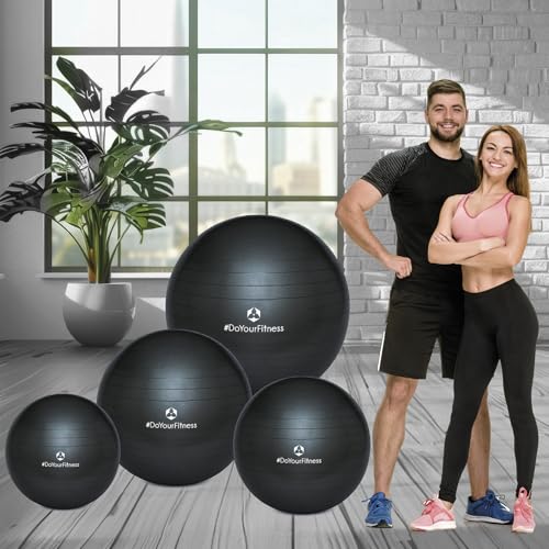 #DoYourFitness Pelota de Ejercicio »Orion« con la Bomba/Pelota Gimnasia Resistente para Sentarse y para Practicar Ejercicio/Bola inflada/Pelota Pilates Fitness 65 cm/Negro