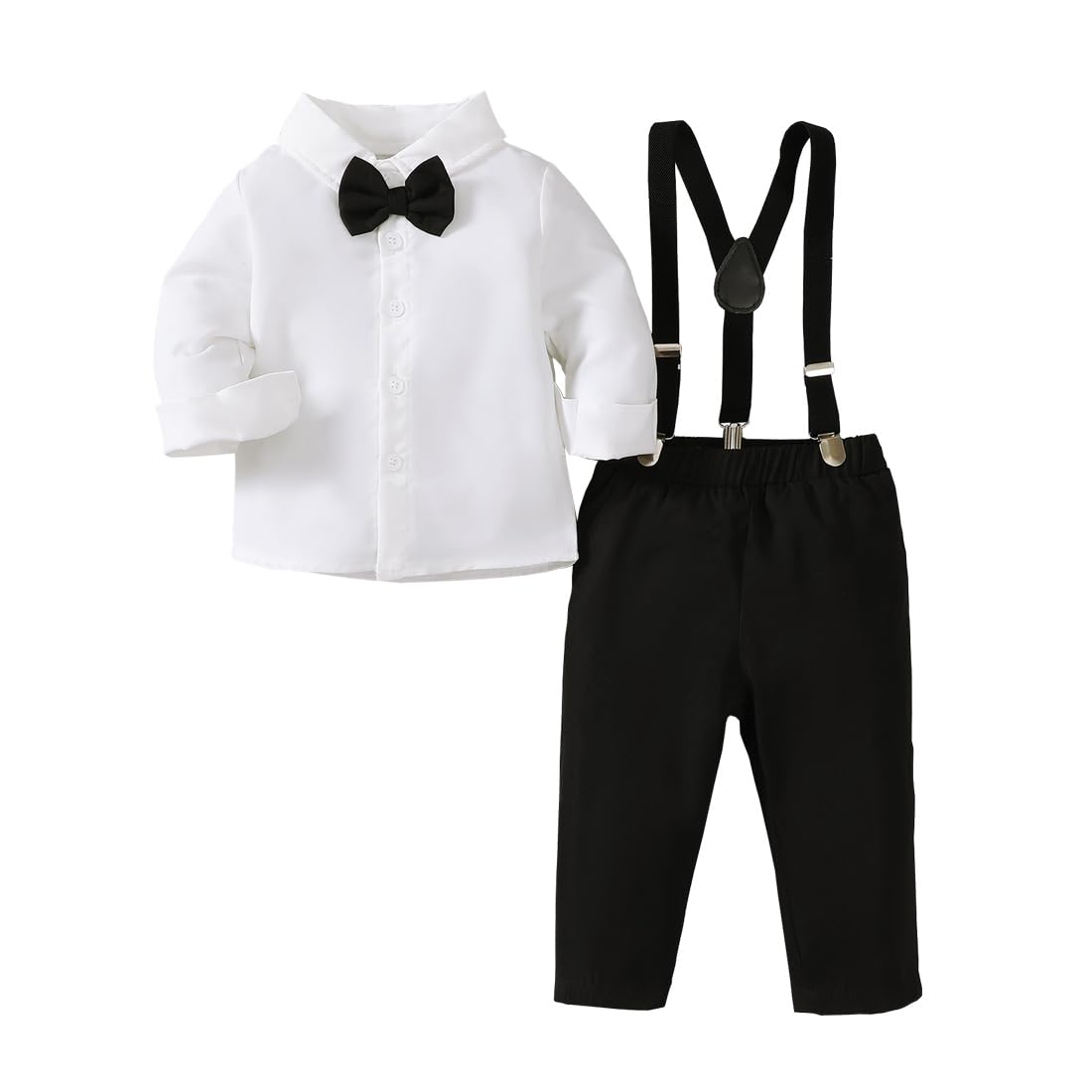 Citridarll Baby Boy Outfits Suits Infant Formal Dress Clothes Gentleman Wedding Shirt+ Suspender Pants+Bowtie, 6-9 Months, Black