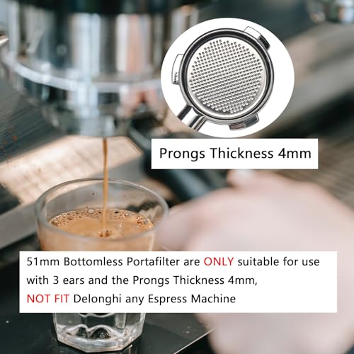 Image of DFD 51mm Bottomless Portafilter Compatible with Gevi Espresso Machine, 51mm Portafilter 3 Ears with Prongs Thickness 4mm Fits for Yabano Included Portafilter Filter Basket Espresso Accessories, slive