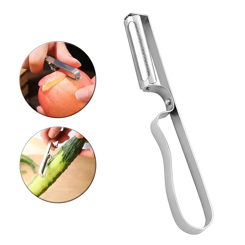 Uyt Life Paslanmaz Çelik Pratik Yan Soyacak - Keskin Sebze ve Meyve Soyucu, Patates, Salatalık, Havuç Soyma Aparatı - Ergonomik Metal Tasarım (18 cm)