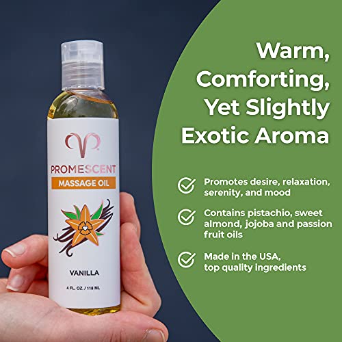 Promescent Vanilla Massage Oil With Essential Oils, Deep Relaxing Full Body Therapy For Men & Women To Relieve Stress & Sore Muscles, Warm Scent (4 Oz) #TOP3