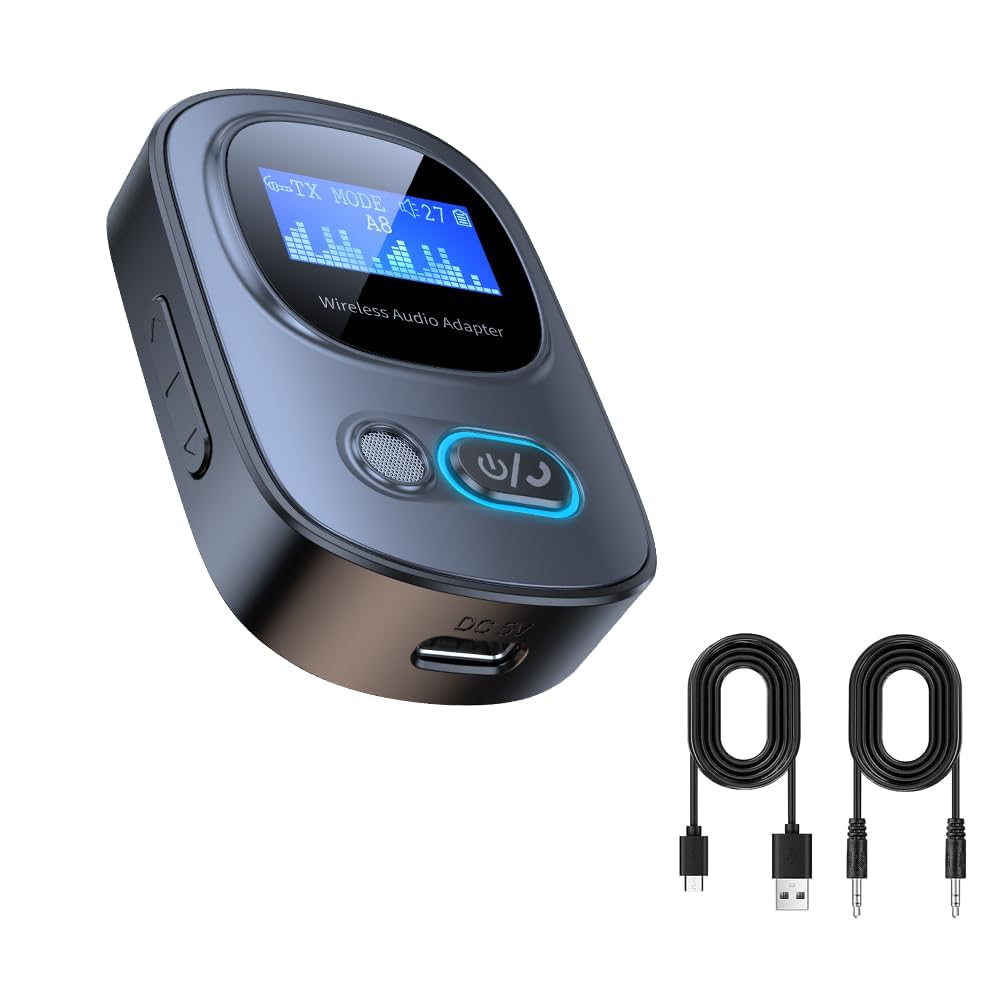 Bluetooth Transmitter Receiver, Bluetooth 5.3 Wireless Audio Adapter, TF Card Playing, LCD Visual Screen, Low Delay, High fifidelity, Supporting Two Modes of Wireless Receiver and Transmitter