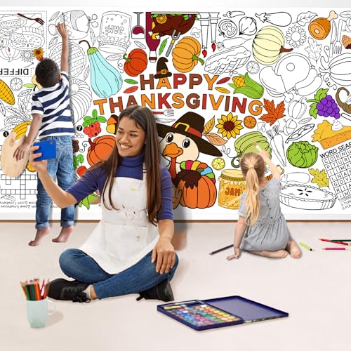 Image of Gatherfun Thanksgiving Activity Poster - 31.5 x 72 Inches,Turkey-Themed Party, Versatile Paper Coloring Banner /Table Cover for School Party Thanksgiving Decoration