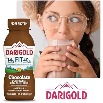 DARIGOLD FIT - Ultra-Filtered, Low Fat, Lactose Free Chocolate Milk - 14g Protein, 40% Less Sugar - 8oz Bottles, 18 Pack