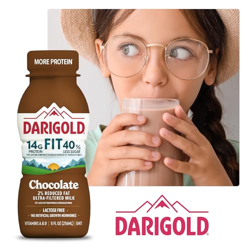 DARIGOLD FIT - Ultra-Filtered, Low Fat, Lactose Free Chocolate Milk - 14g Protein, 40% Less Sugar - 8oz Bottles, 18 Pack