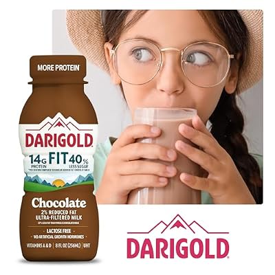DARIGOLD FIT - Ultra-Filtered, Low Fat, Lactose Free Chocolate Milk - 14g Protein, 40% Less Sugar - 8oz Bottles, 18 Pack