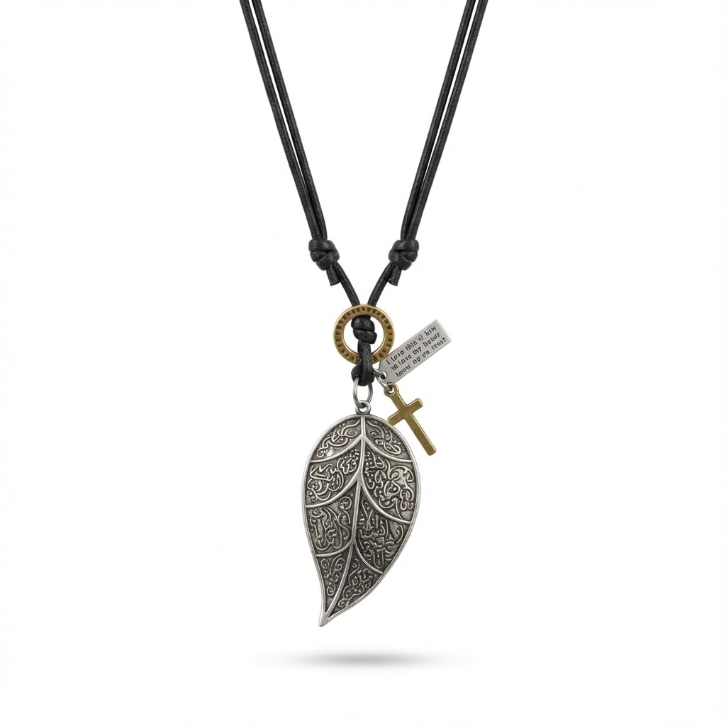 ETHEREAL LEAF – 2.5-Inch Pure Stainless Steel Pendant with Adjustable Leather Rope for Men & Boys-image-4