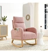 Modern Nursery Rocking Chair with Solid Wood Legs and Side Pockets
