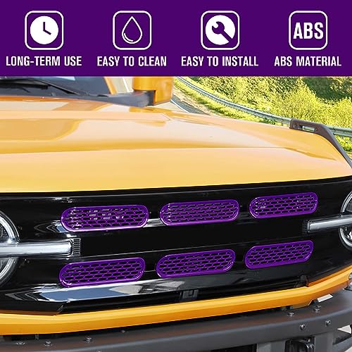 Image of Jimen Compatible with Ford Bronco 2021-2023, 6PCS Front Grille Inserts Mesh Grill Cover Exterior Trim Accessories (Purple)