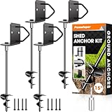 Ground Anchors Shed Anchors 14" Set of 4 Trampoline Stakes Screw in Heavy Duty Mobile Home - Storage Shed Anchor Kit - Playset Swing Anchors - Stakes for Fence,Carport,Garden (Black, 4 x 14in)