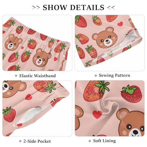 Cute Face Bear Strawberries Short Pajama Pants Bottoms Soft Sleepwear with Pockets3