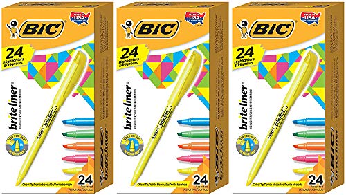 BIC Brite Liner Highlighter, Chisel Tip, Assorted Colors, 24 Count (3 Boxes)