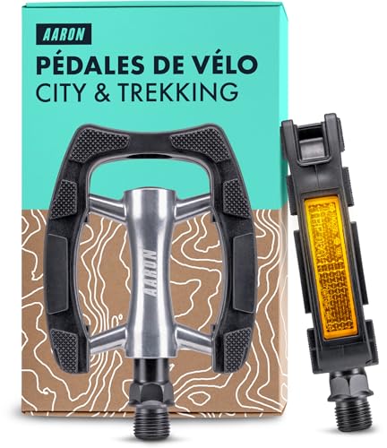 Pédales de vélo de ville AARON antidérapantes en caoutchouc noir et argent