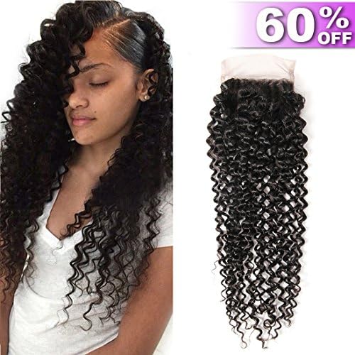 Iris Queen Kinky Curly Hair 4x4 Free Part Lace Closure 8A 100% Unprocessed Human Hair Extensions Natural Black (10" lace closure, Natural Color)