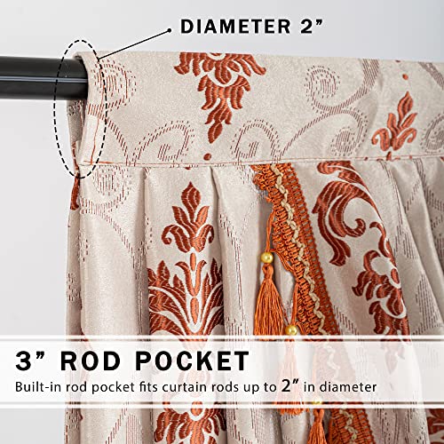 Jade Poke Jacquard Waterfall Window Valance For Living Room Pink Floral Swag Valance For Children's Room - Damask Rod Pocket Valance For Windows (1 Panel, W110 Inch) #TOP2