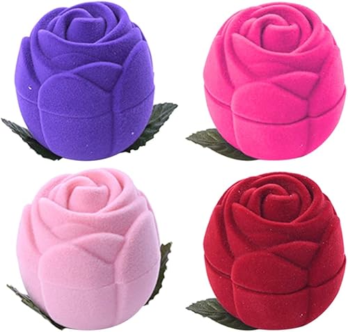 ARTIBETTER Caja de anillos de franela vintage 4 unidades caja de joyería de rosa adornos de regalo para compromiso día de San Valentín aniversario