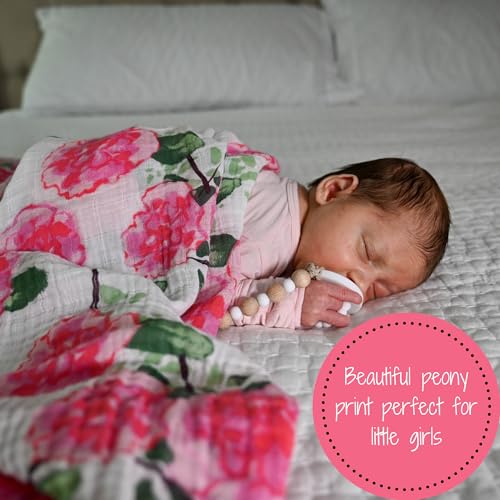 Image of LollyBanks Baby Swaddle Blanket, 100% Cotton Muslin Blankets for Girls, 47 x 47 Inches Soft and Breathable Swaddles for Newborns, Gentle Baby Wrap Swaddle, Baby Essentials, Registry (Peony Print)