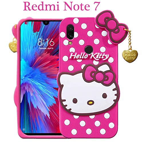Image of Unirock Hello Kitty Back Case Cover for Redmi Note 7| 3D Cute Hello Kitty Case |Soft Silicone Rubber Back Cover with Pendant Kitty Cover for Redmi Note 7 (Pink)