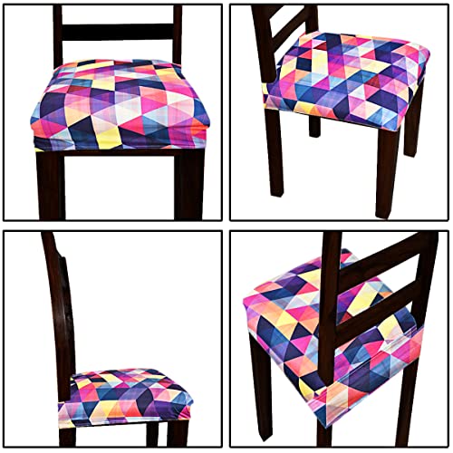 Image of Universal Size Dining Chair Seat Cover Set of 4 Seater pcs are Easily Washable Strechable and Comfortable for Dining Room Home Decor Slip Cover (Multicolor Triangle)