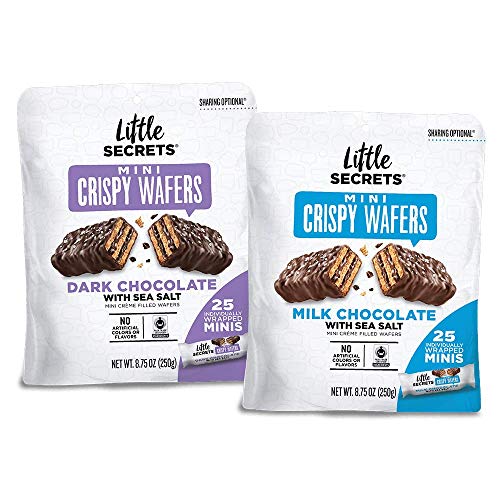 Little Secrets Dark Chocolate & Sea Salt + Milk Chocolate Crispy Mini Wafer Bundle | No Artificial Flavors or Hydrogenated Oils | Fair Trade Certified & All Natural | 2-25ct Individually Wrapped Packs