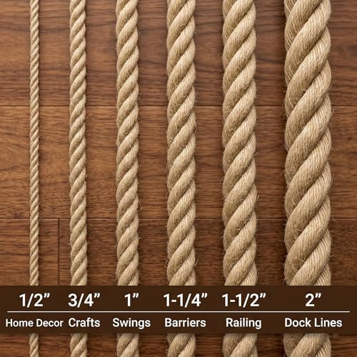 Jute Rope 1-1/2\" x 100FT, 4 Ply 3800LB Breaking Strength Heavy Duty Natural Jute Twine, Industrial Grade Cord for Tug of War, Marine Mooring, Heavy Towing, Large Scale Construction, Commercial Decor