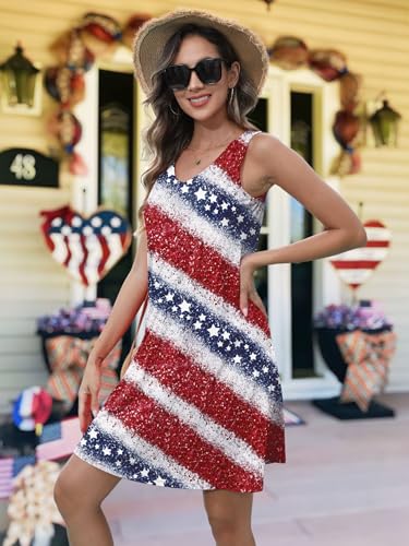 Image of NEWWEN American Flag Dress Women 4th of July Sleeveless Tank Dress 250 Anniversary USA Patriotic Summer Sundress