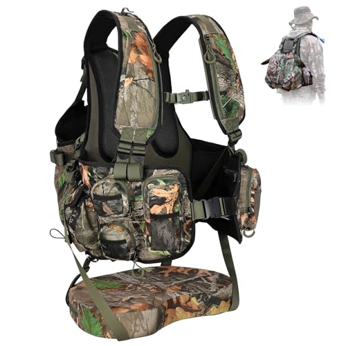 Kalkal Turkey Vest with Seat Lightweight Camo Turkey Hunting Vest with Game Pouch for Men Women Turkey Hunting Gear Accessories(3L Water Bladder Compatible)