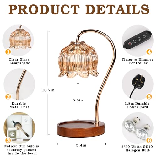 Funistree Candle Warmer Lamp with Dimmer, Gifts for Mum, Candle Warmer Gift for Women, Birthday Presents for Mum Friends, Green Vintage Lamp Candle Warmer, Compatible with Yankee Large Jars — photo 5